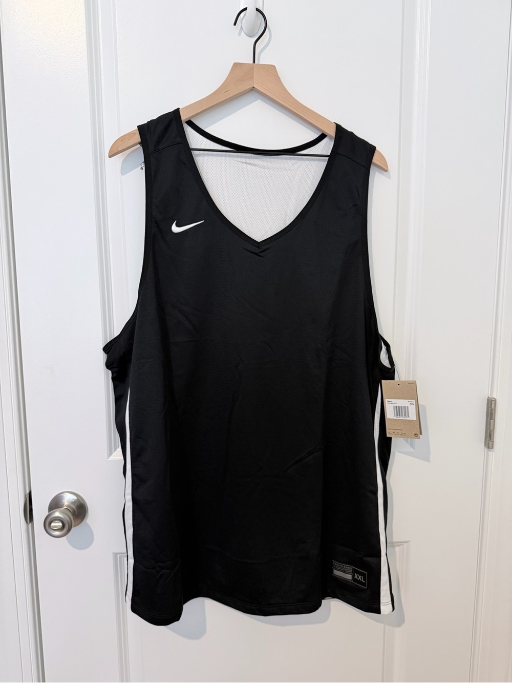 Nike Mens Black Mesh-Back Athletic Jersey with White Side Stripes